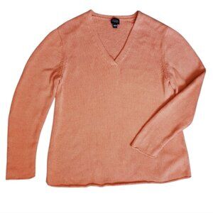 Eileen Fisher Cotton V neck Orange  Neck Peach Sweater Size L
